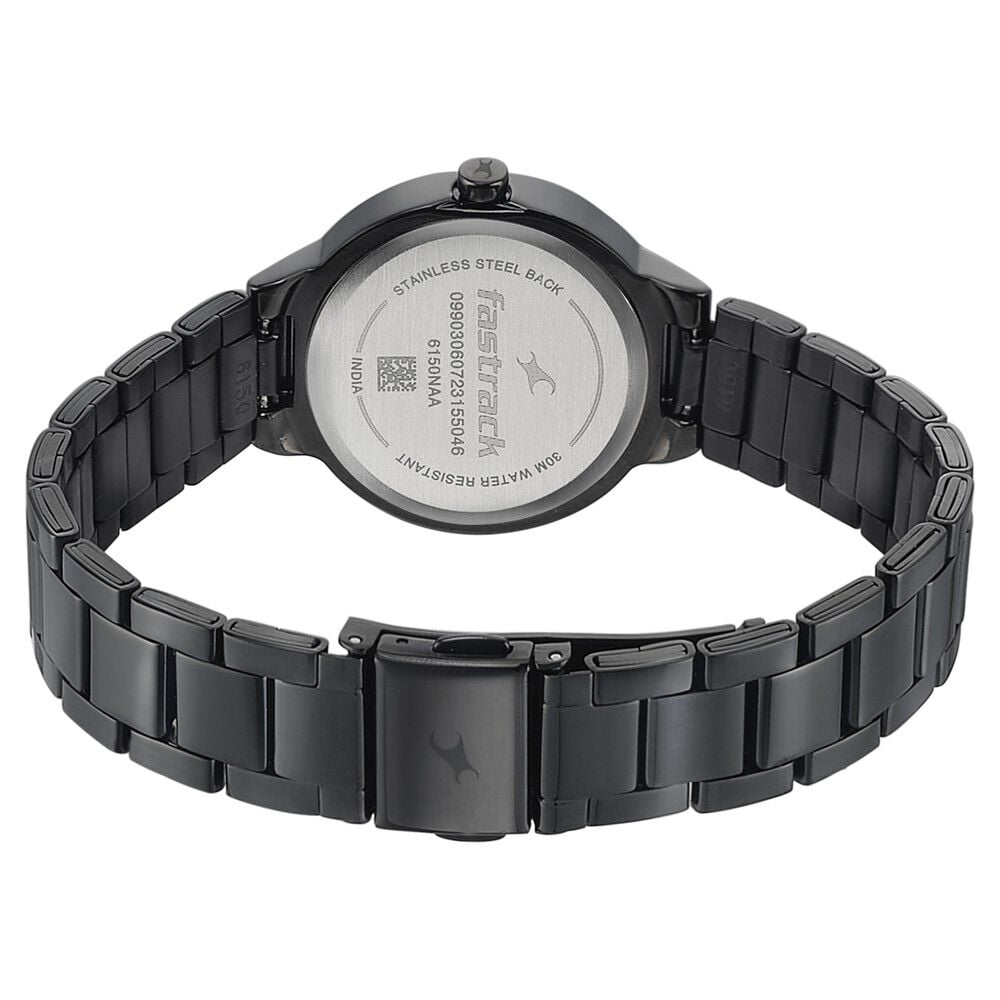 Fastrack Pulse Quartz Analog Black Dial Stainless Steel Strap Watch for Girls