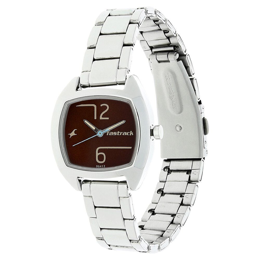 Fastrack Loopholes Quartz Analog with Date White Dial Stainless Steel Strap Watch for Girls