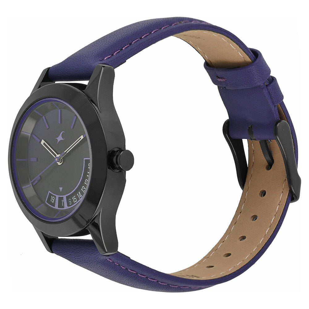 Fastrack All Nighters Quartz Analog Purple Dial Leather Strap Watch for Girls