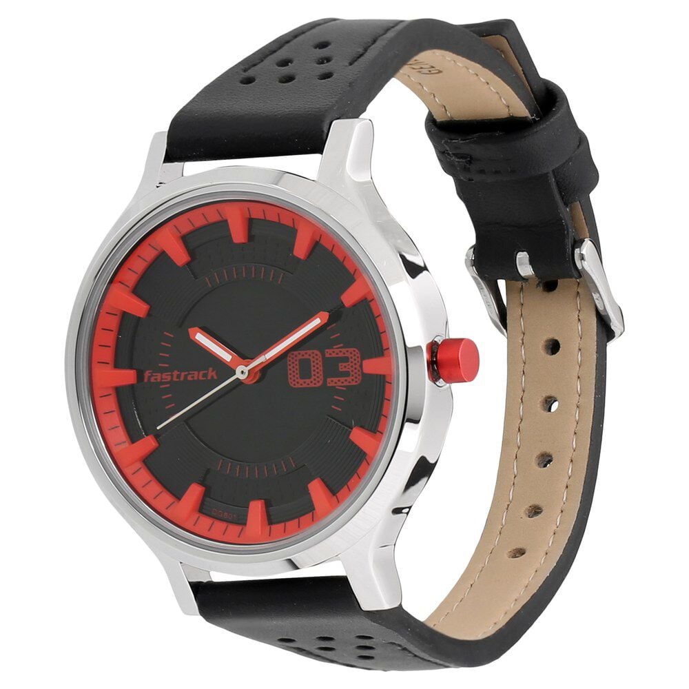 Fastrack Loopholes Quartz Analog Black Dial Leather Strap Watch for Girls