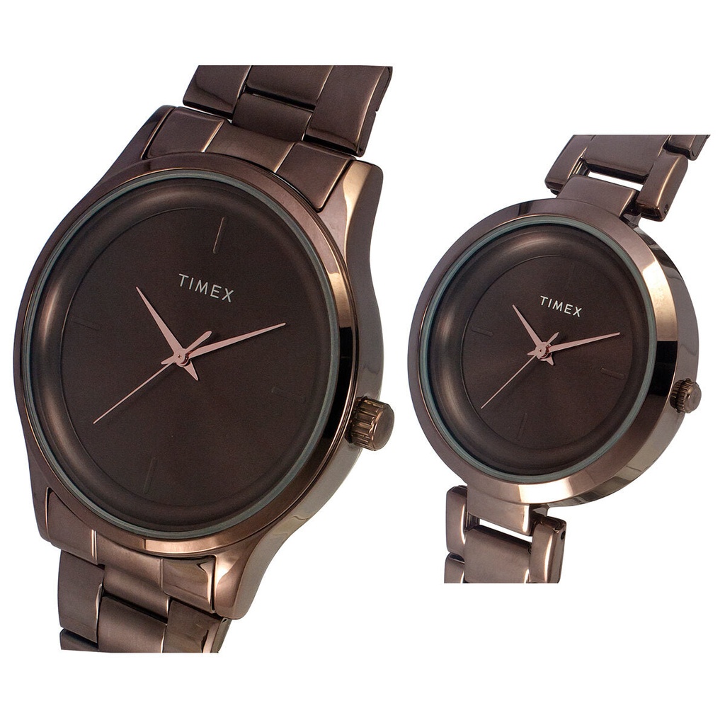 Timex Fashion Collection Premium Quality 3 Hands Pair's Analog Brown Dial Coloured Quartz Watch, Round Dial with 42 mm Case width - TW00PR295