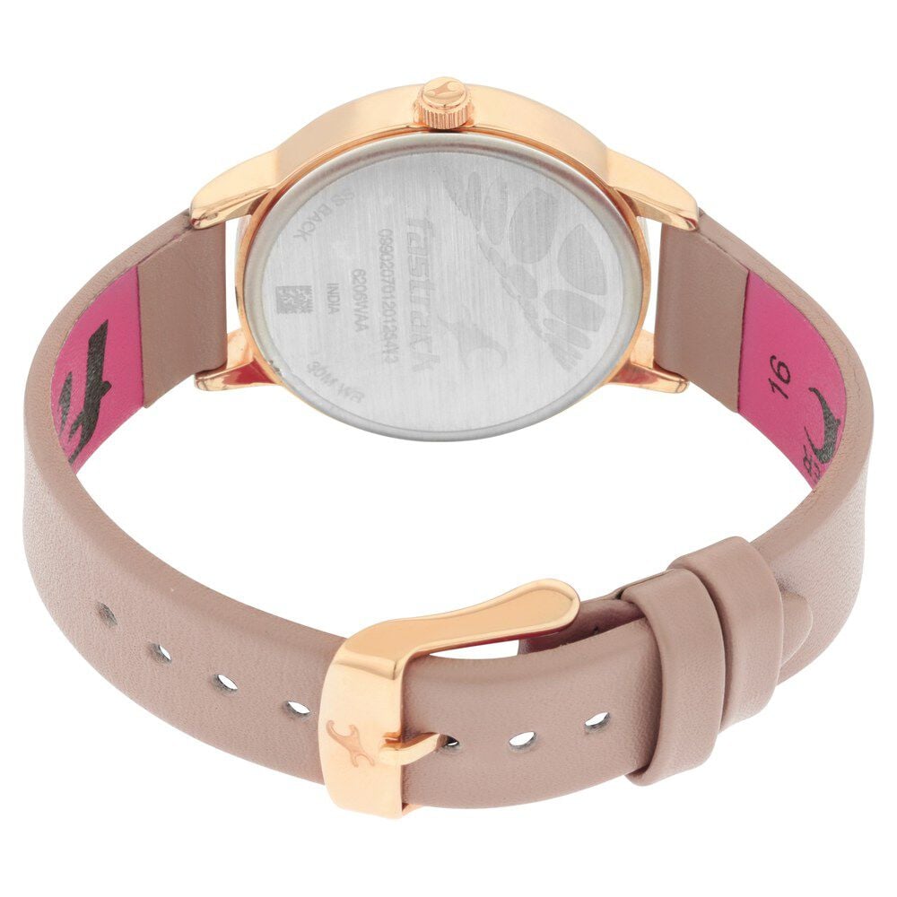 Fastrack Ruffles Quartz Analog with Date Pink Dial Leather Strap Watch for Girls