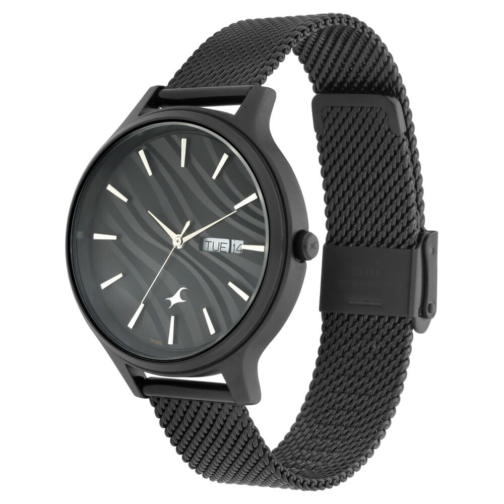 Fastrack Ruffles Quartz Analog with Day and Date Black Dial Stainless Steel Strap Watch for Girls