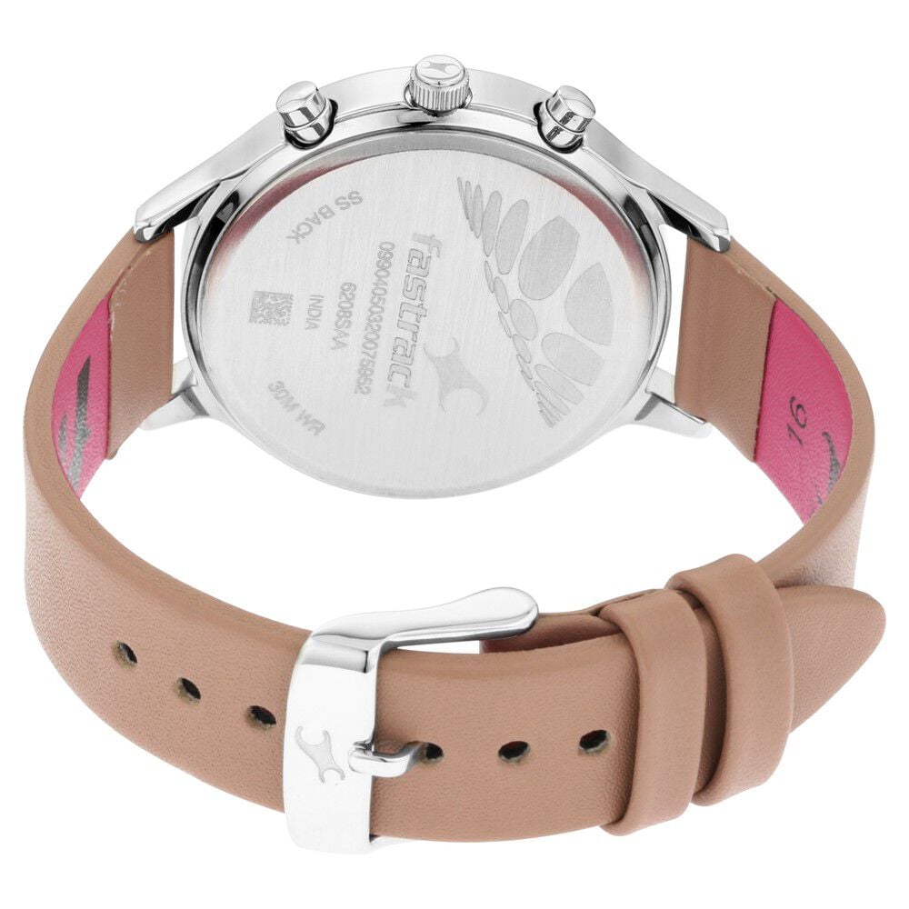 Fastrack Ruffles Quartz Multifunction Beige Dial Leather Strap Watch for Girls