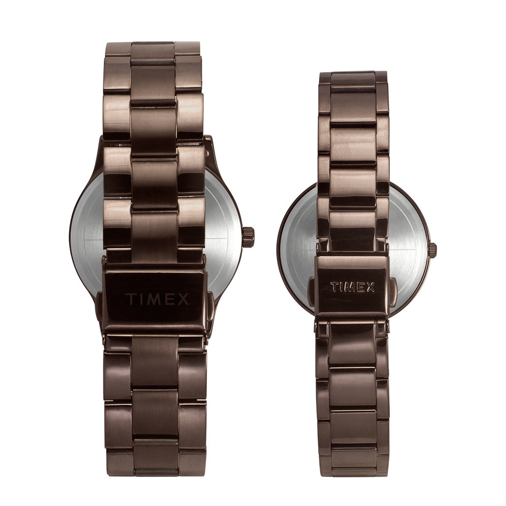 Timex Fashion Collection Premium Quality 3 Hands Pair's Analog Brown Dial Coloured Quartz Watch, Round Dial with 42 mm Case width - TW00PR295