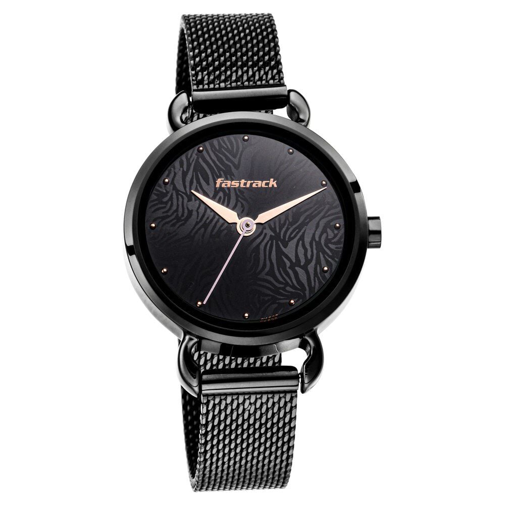 Fastrack Animal Print Quartz Analog Black Dial Stainless Steel Strap Watch for Girls