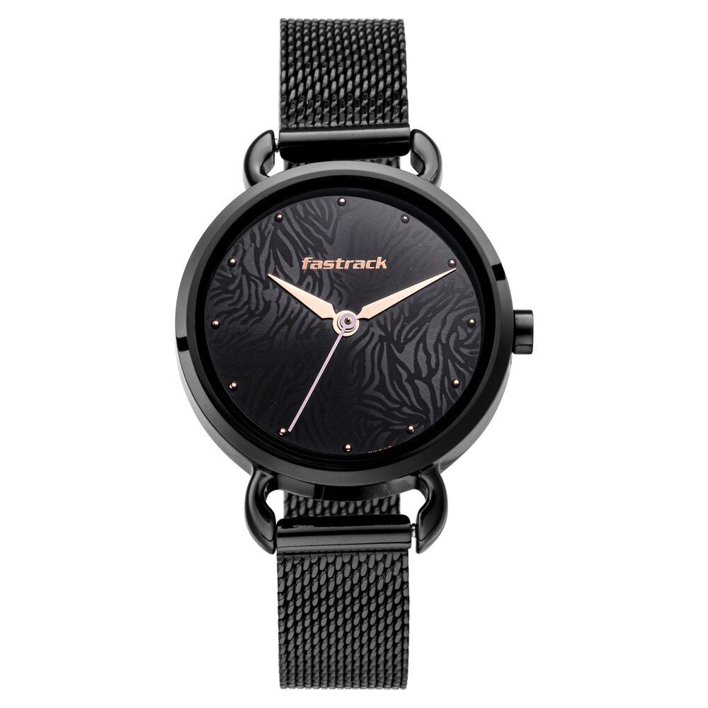 Fastrack Animal Print Quartz Analog Black Dial Stainless Steel Strap Watch for Girls