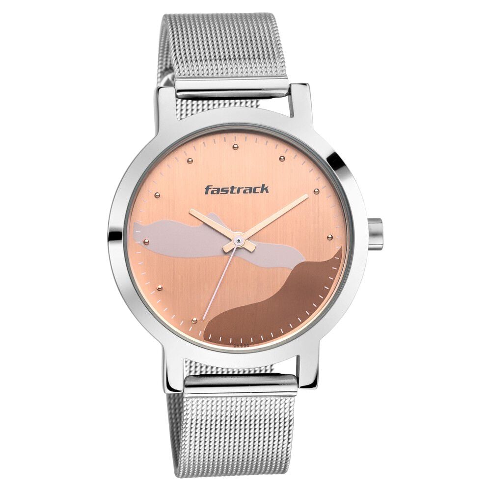 Fastrack Bare Basics Quartz Analog Rose Gold Dial Stainless Steel Strap Watch for Girls