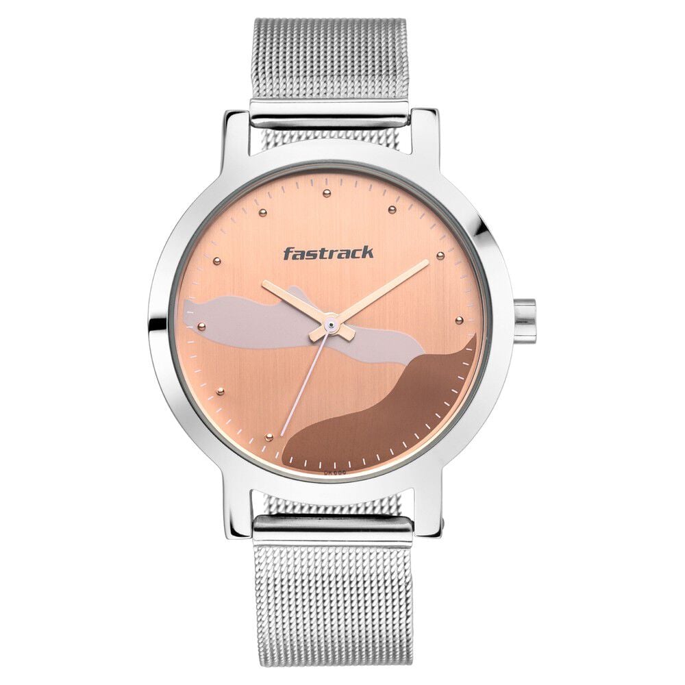 Fastrack Bare Basics Quartz Analog Rose Gold Dial Stainless Steel Strap Watch for Girls