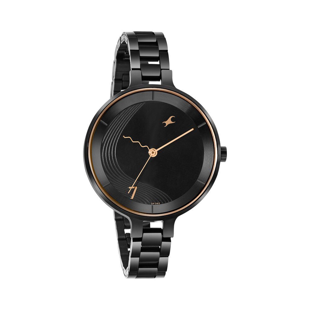 Fastrack Stunners Quartz Analog Black dial Stainless Steel Strap Watch for Girls