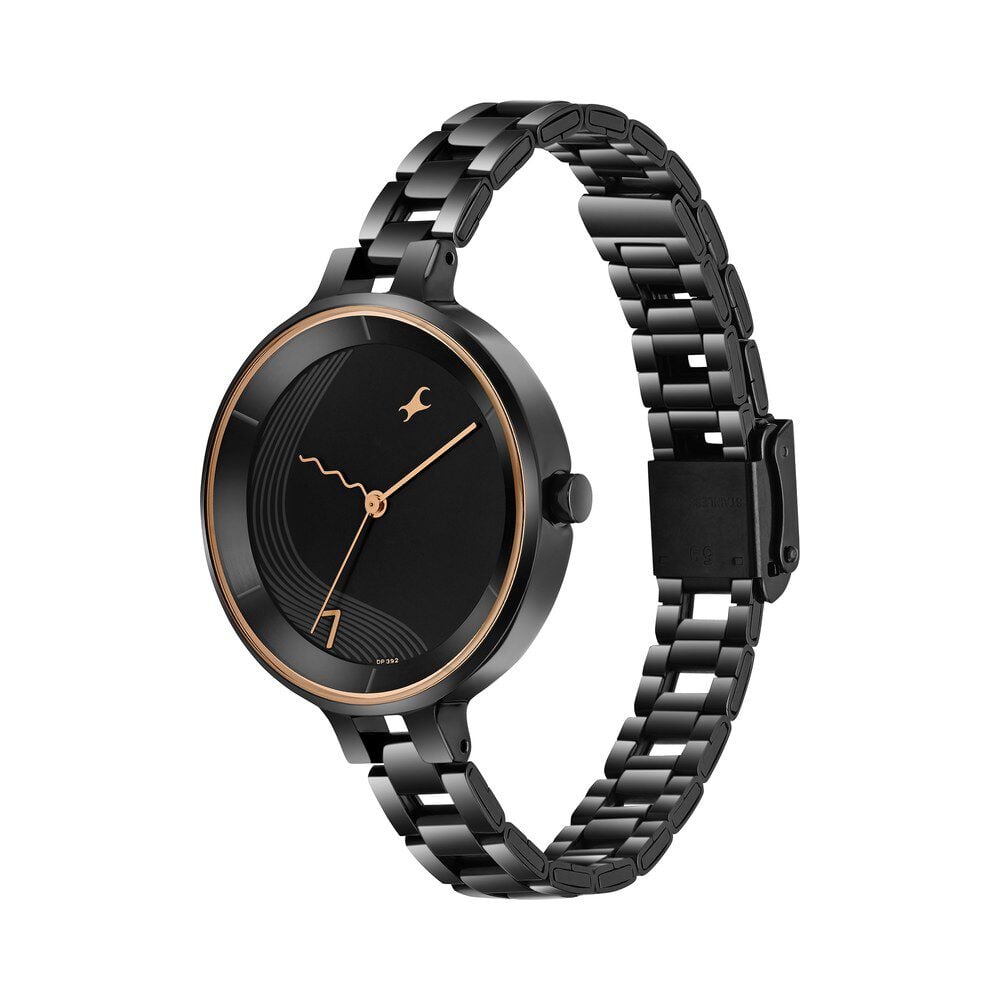 Fastrack Stunners Quartz Analog Black dial Stainless Steel Strap Watch for Girls