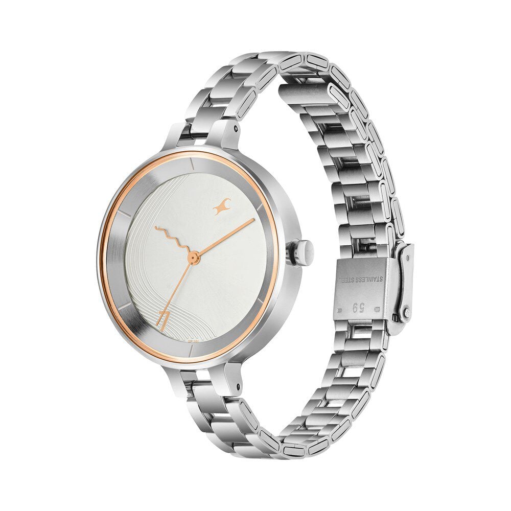 Fastrack Stunners Quartz Analog Silver dial Stainless Steel Strap Watch for Girls