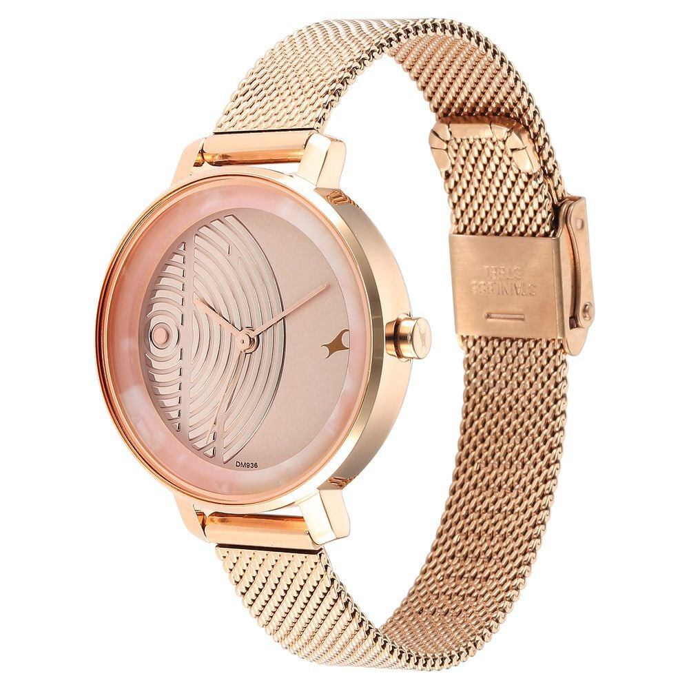 Fastrack Younique Quartz Analog Rose Gold Dial Stainless Steel Strap Watch for Girls