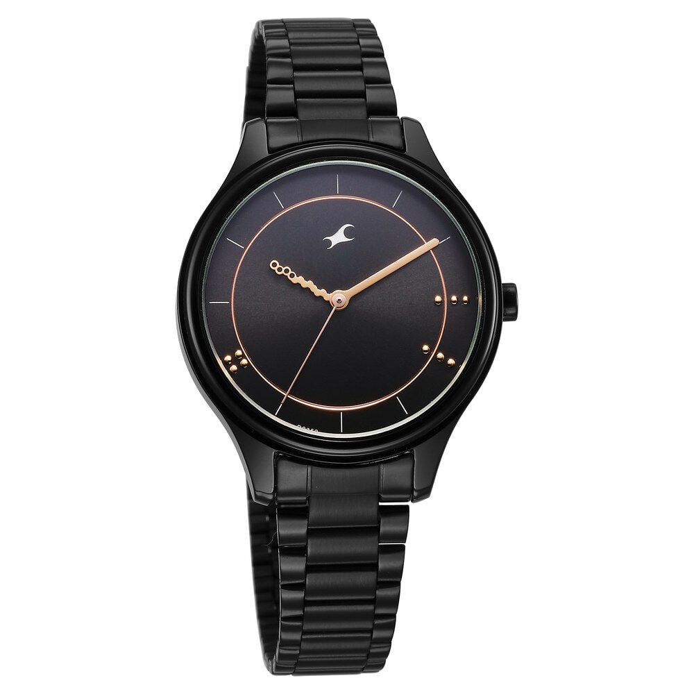 Fastrack Stunners Quartz Analog Black Dial Black Metal Strap Watch For Girls