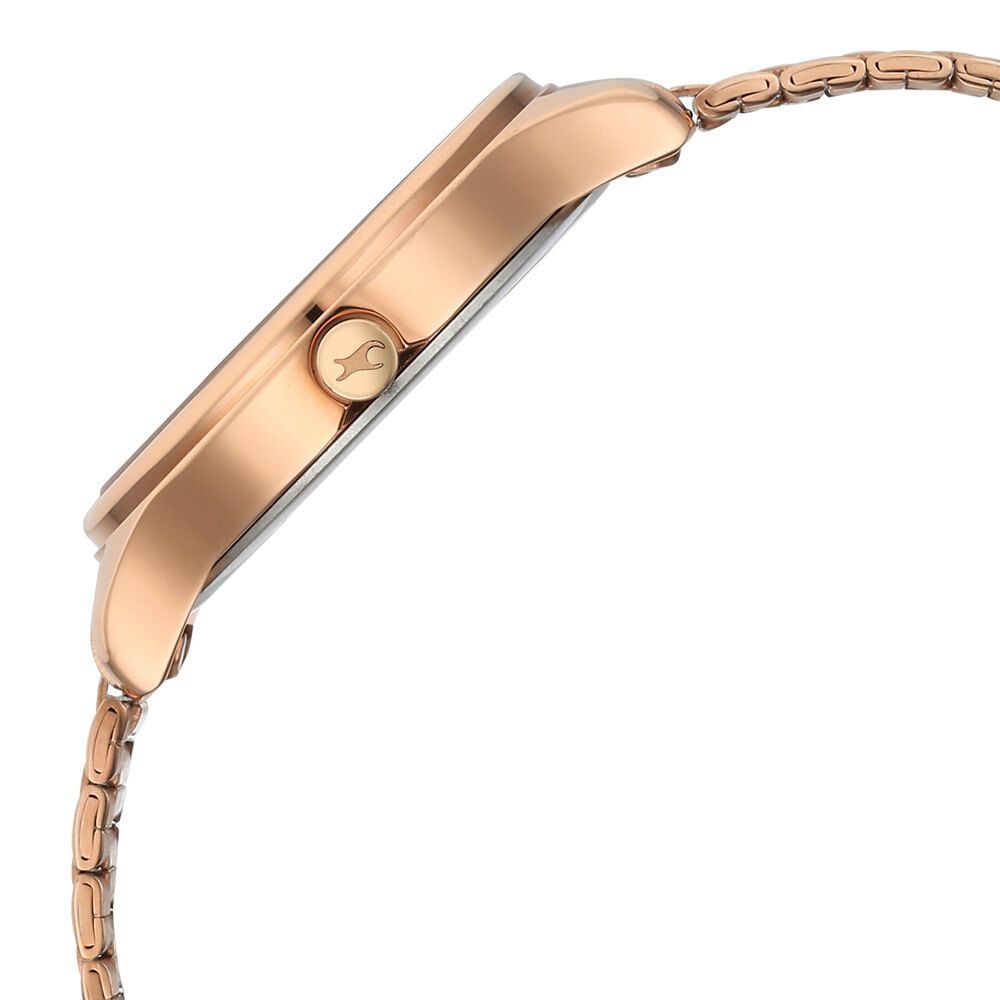 Fastrack Stunners Quartz Analog Green Dial Rose Gold Metal Strap Watch For Girls