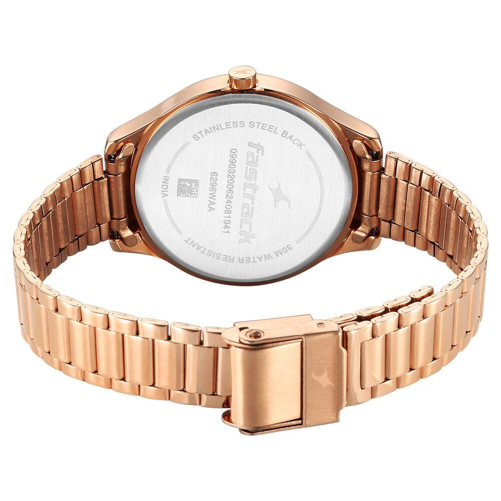 Fastrack Stunners Quartz Analog Green Dial Rose Gold Metal Strap Watch For Girls