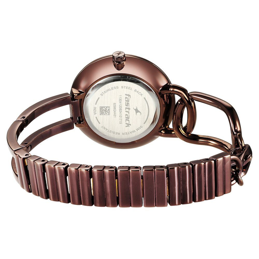 Fastrack Opulence Quartz Analog Black Dial Brown Metal Strap Watch For Girls