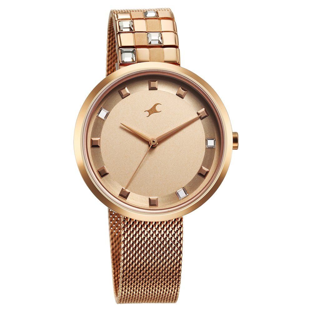 Fastrack Fleek Quartz Analog Pink Dial Stainless Steel Strap Watch for Girls