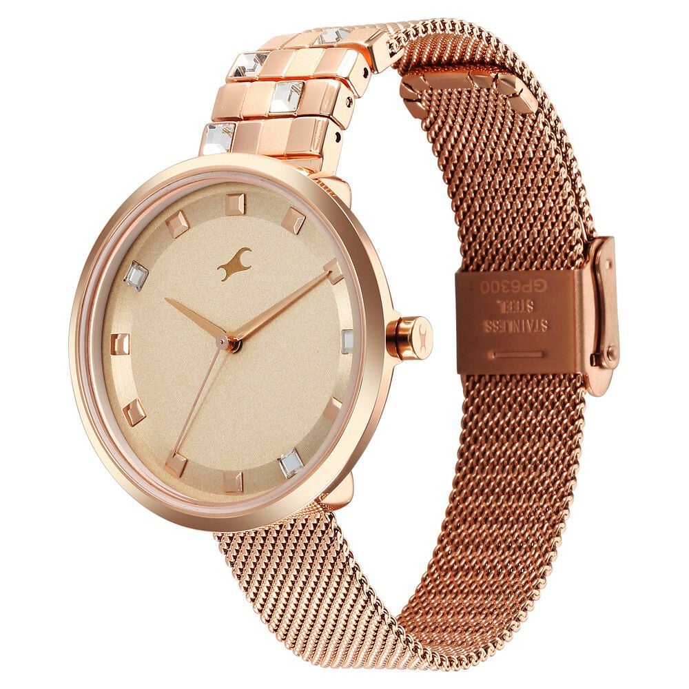 Fastrack Fleek Quartz Analog Pink Dial Stainless Steel Strap Watch for Girls