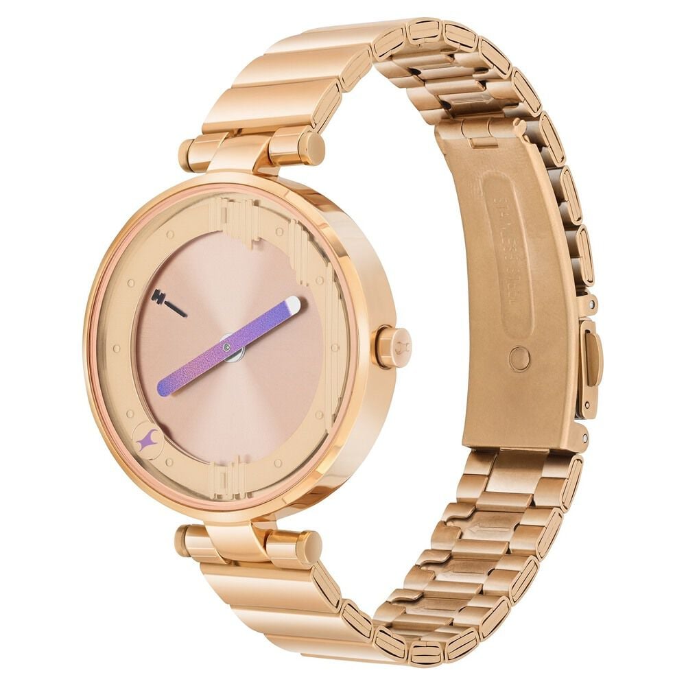 Fastrack MetaWe Quartz Analog Rose Gold Dial Stainless Steel Strap Watch For Girls