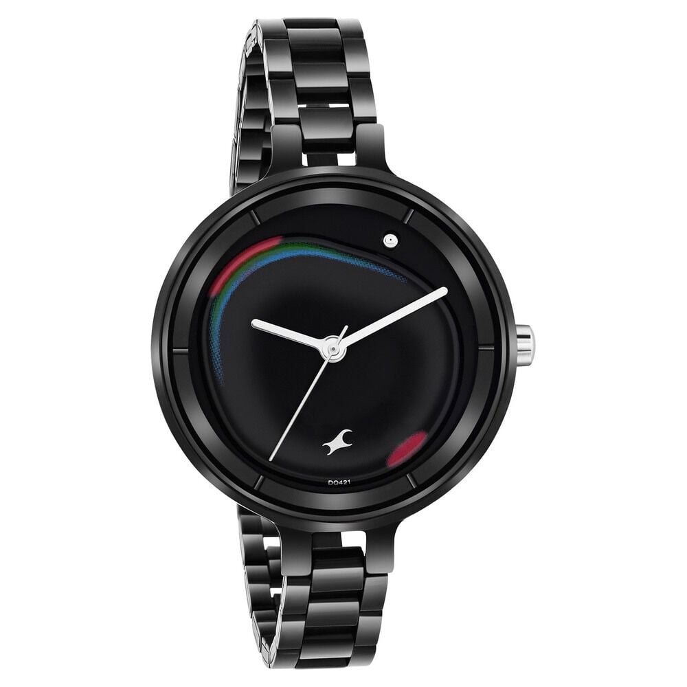 Fastrack MetaWe Quartz Analog Black Dial Stainless Steel Strap Watch For Girls