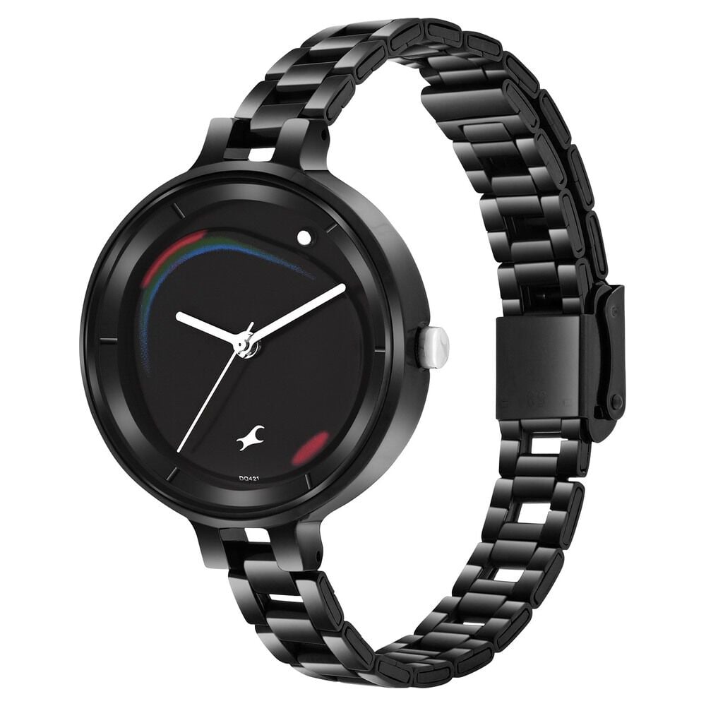 Fastrack MetaWe Quartz Analog Black Dial Stainless Steel Strap Watch For Girls