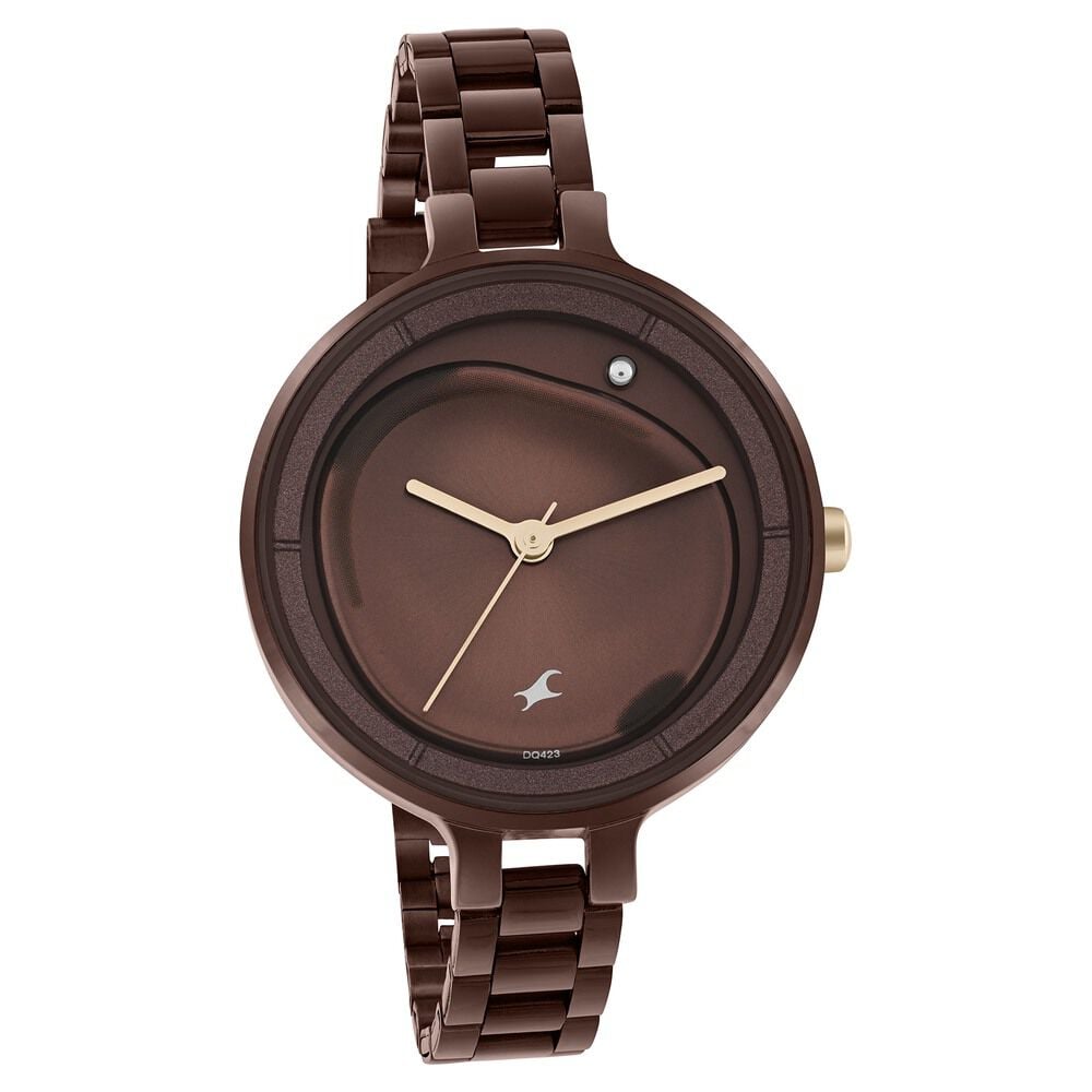 Fastrack MetaWe Quartz Analog Brown Dial Stainless Steel Strap Watch For Girls