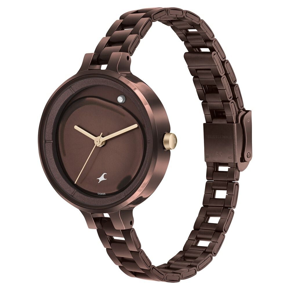 Fastrack MetaWe Quartz Analog Brown Dial Stainless Steel Strap Watch For Girls