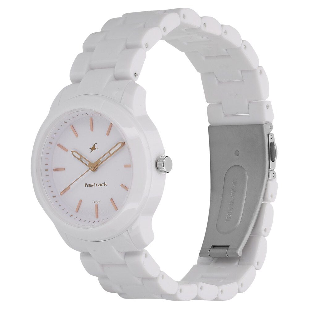 Fastrack Trendies Quartz Analog White Dial Plastic Strap Watch for Girls
