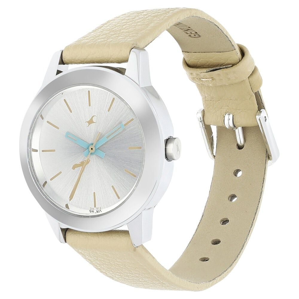 Fastrack Tropical Waters Quartz Analog Silver Dial Leather Strap Watch for Girls