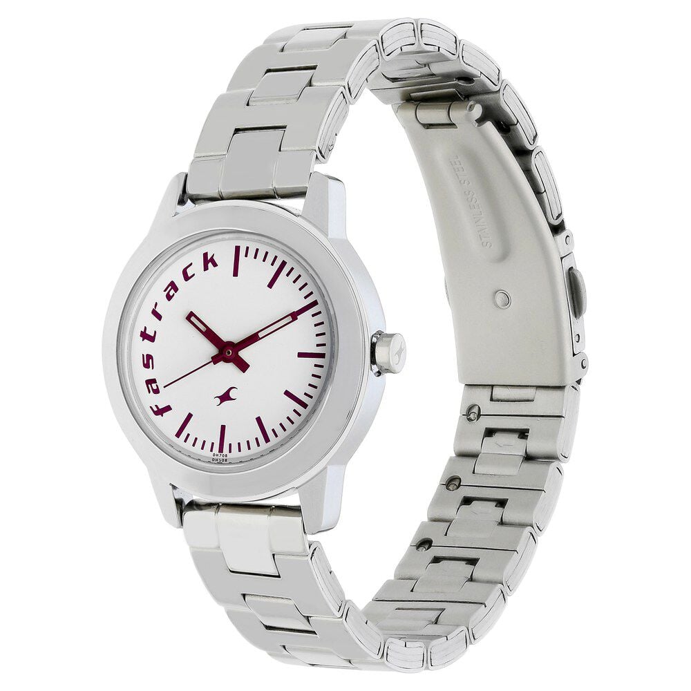 Fastrack Quartz Analog White Dial Leather Strap Watch for Girls