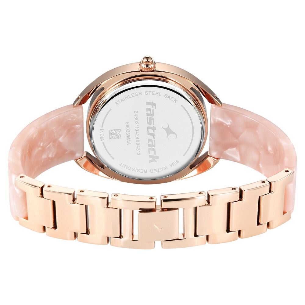 Fastrack Younique Quartz Analog Pink Color Mother Of Pearl Dial Acetate And Metal Strap Watch For Girls