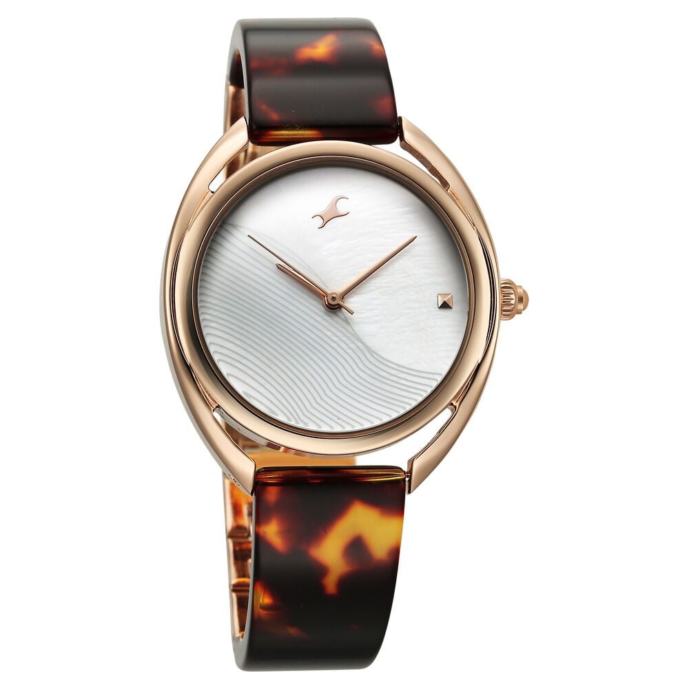 Fastrack Younique Quartz Analog Mother Of Pearl Dial Acetate And Metal Strap Watch For Girls