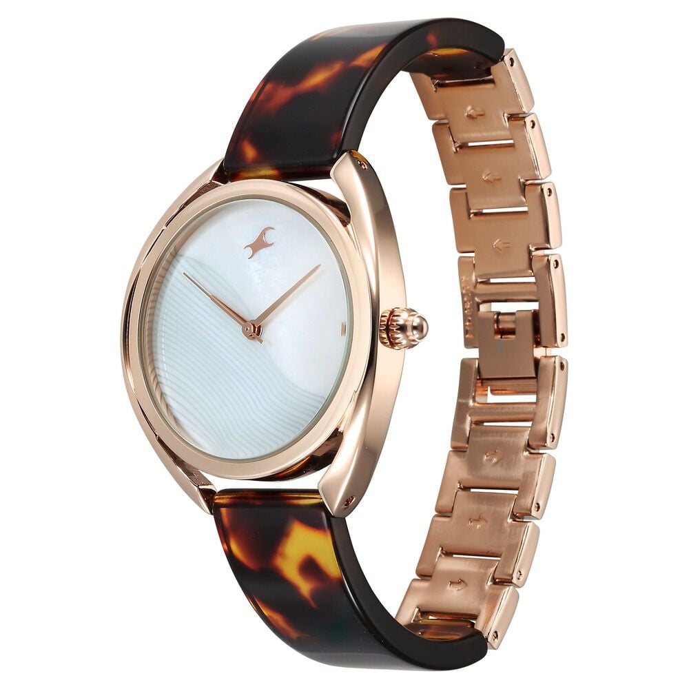 Fastrack Younique Quartz Analog Mother Of Pearl Dial Acetate And Metal Strap Watch For Girls