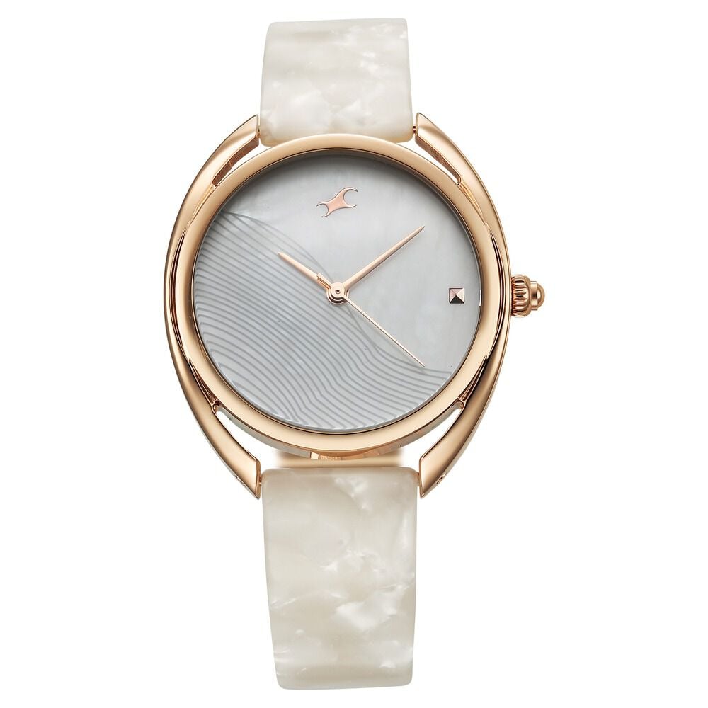 Fastrack Younique Quartz Analog Mother Of Pearl Dial Acetate And Metal Strap Watch For Girls