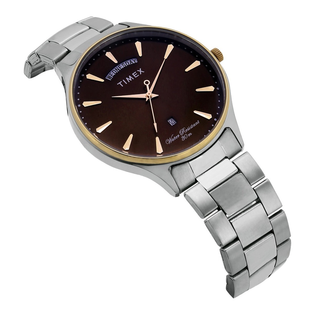 Timex Fashion Men's Brown Dial Round Case Day Date Function Watch -TWEG16906