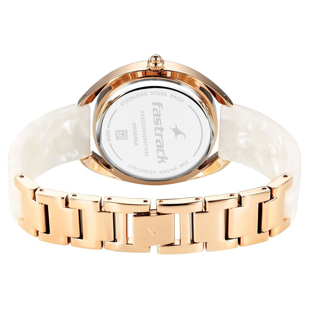 Fastrack Younique Quartz Analog Mother Of Pearl Dial Acetate And Metal Strap Watch For Girls