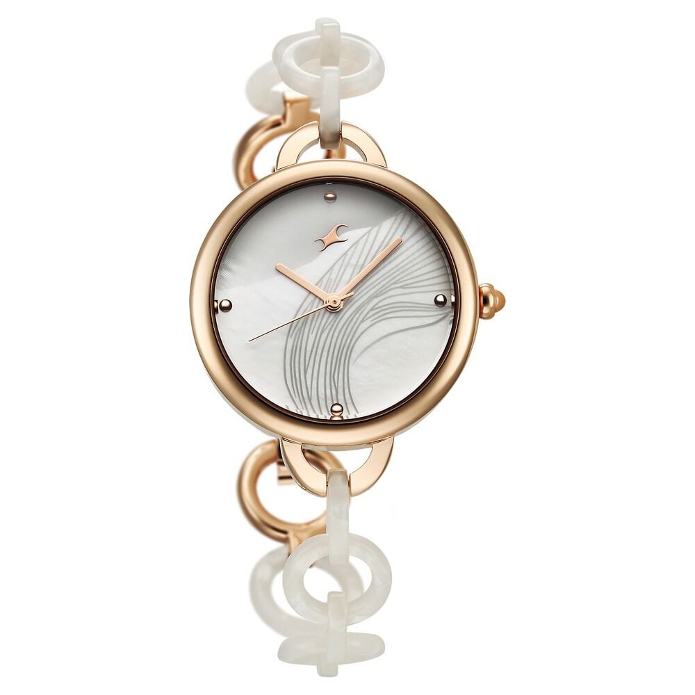 Fastrack Younique Quartz Analog Mother Of Pearl Dial Acetate And Metal Strap Watch For Girls