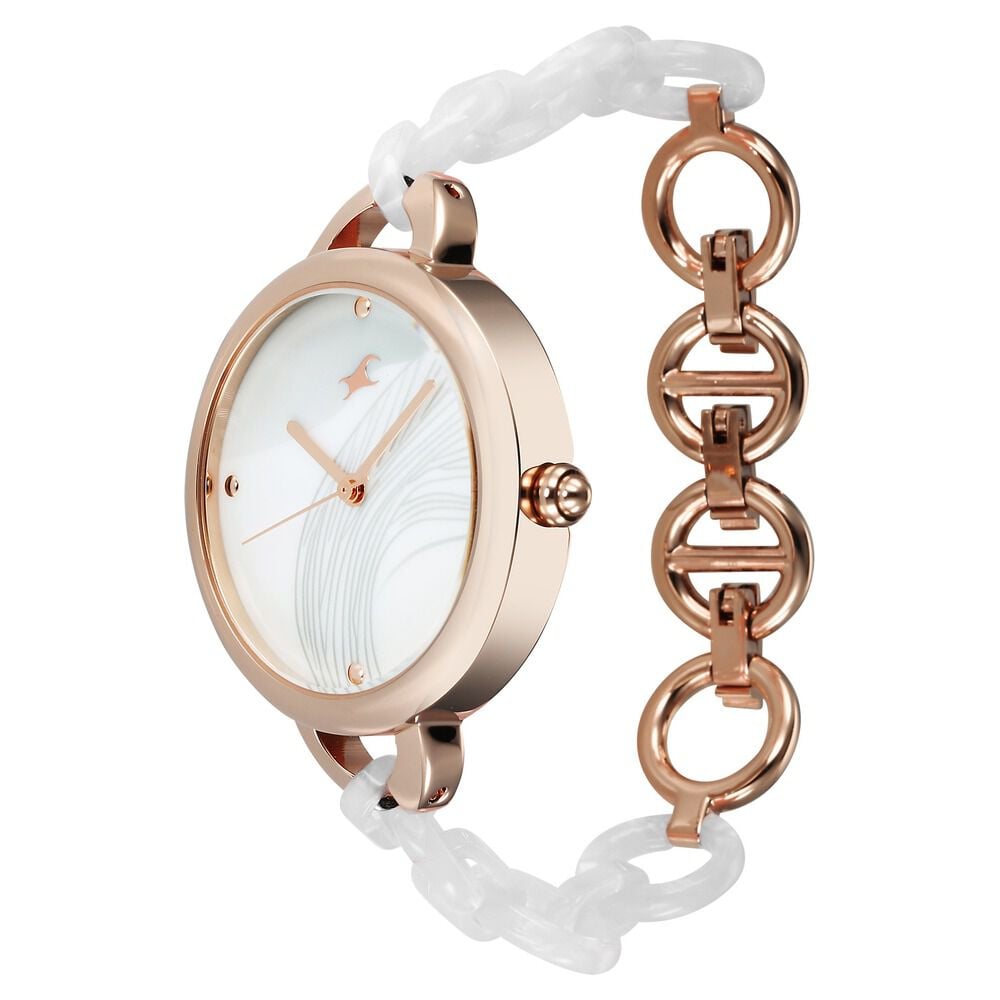 Fastrack Younique Quartz Analog Mother Of Pearl Dial Acetate And Metal Strap Watch For Girls