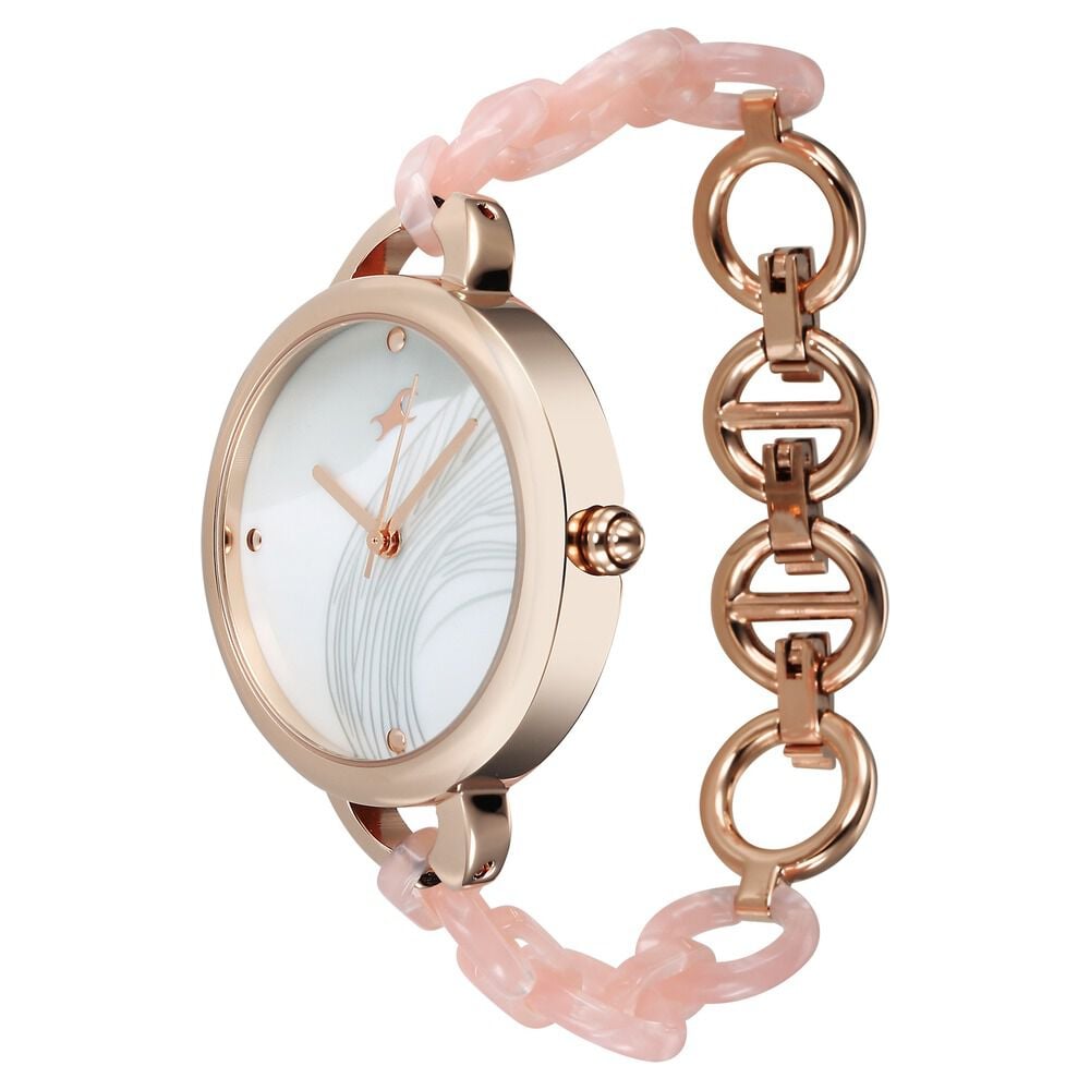 Fastrack Younique Quartz Analog Mother Of Pearl Dial Acetate And Metal Strap Watch For Girls