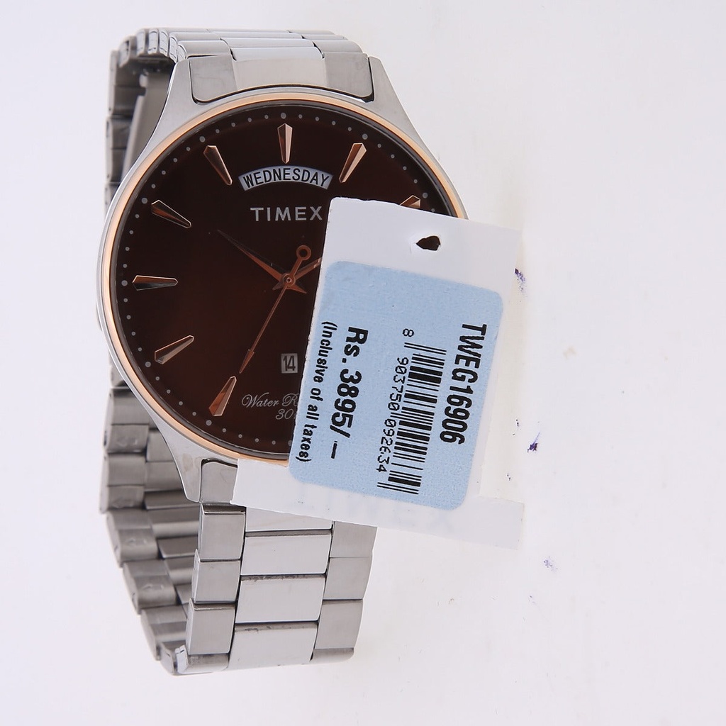 Timex Fashion Men's Brown Dial Round Case Day Date Function Watch -TWEG16906