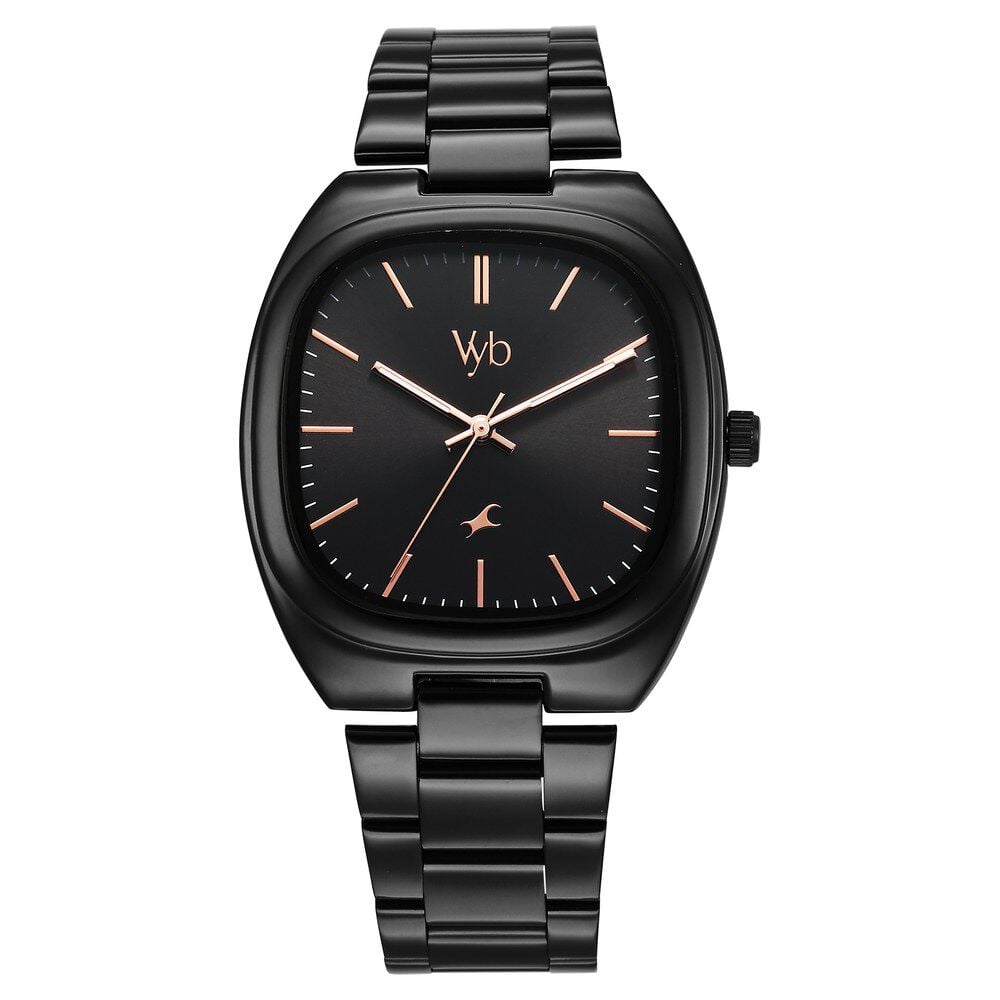 Fastrack Vyb Aviator Quartz Analog Black Dial Black Metal Strap Watch For Guys