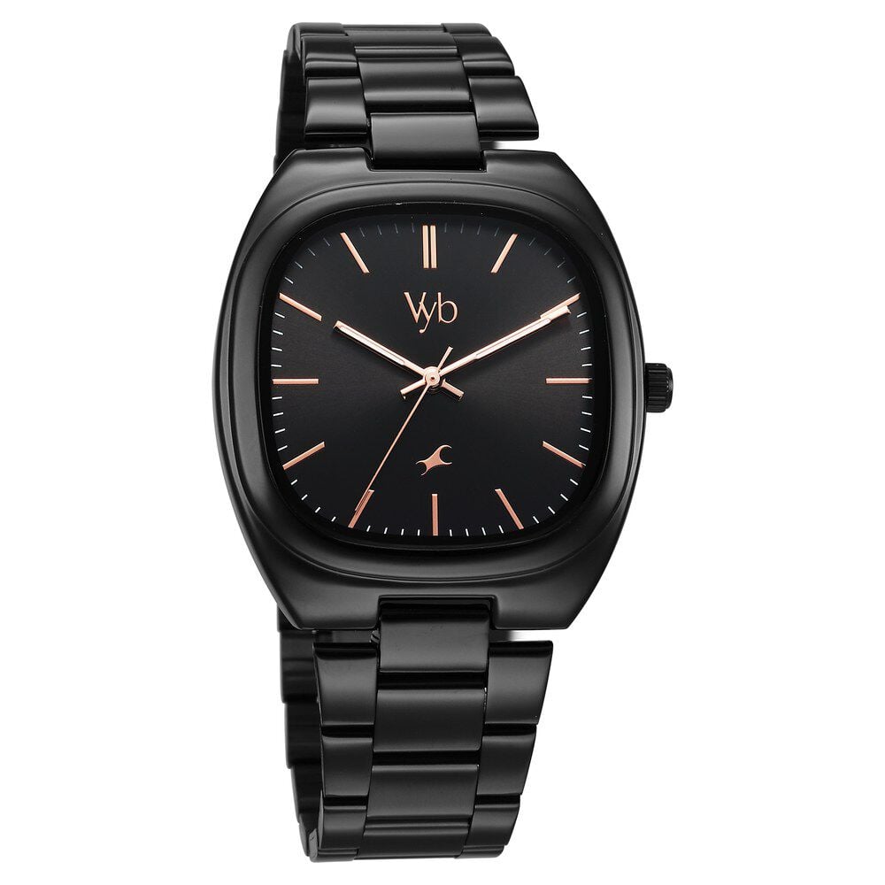 Fastrack Vyb Aviator Quartz Analog Black Dial Black Metal Strap Watch For Guys