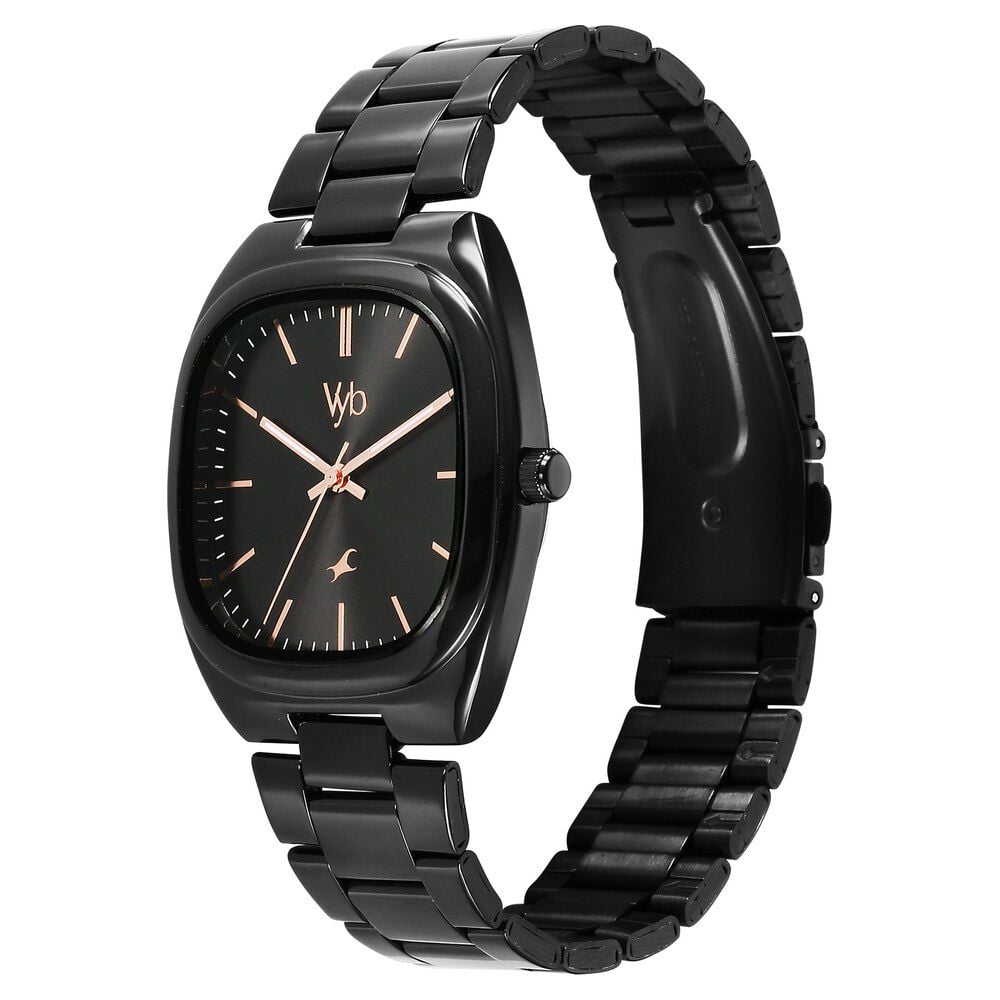 Fastrack Vyb Aviator Quartz Analog Black Dial Black Metal Strap Watch For Guys
