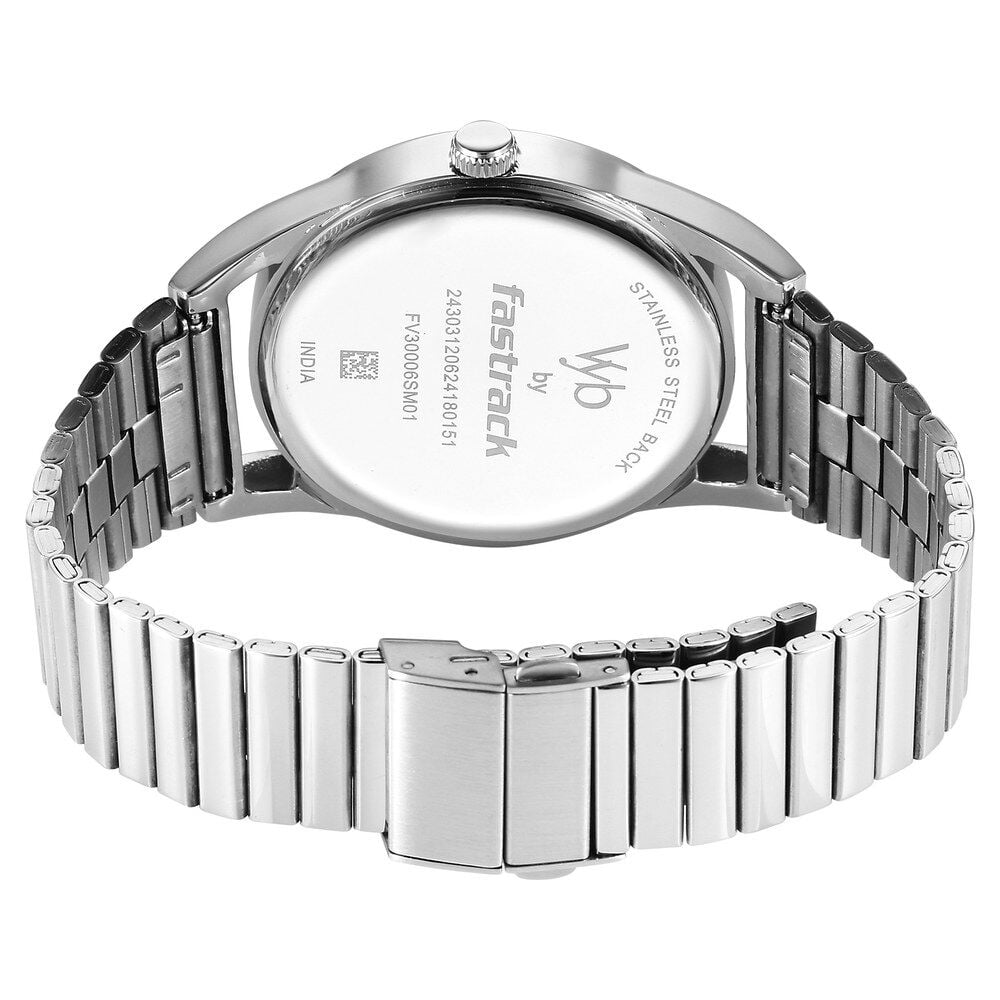 Fastrack Vyb Horizon Quartz Analog Blue Dial Silver Metal Strap Watch For Guys