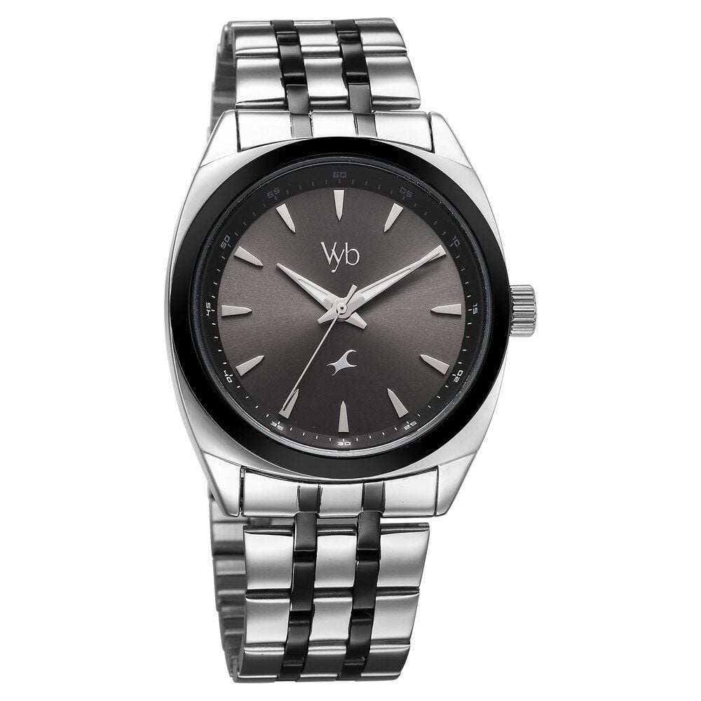 Fastrack Vyb Arcane Quartz Analog Black Dial Two Toned Color Metal Strap Watch For Guys