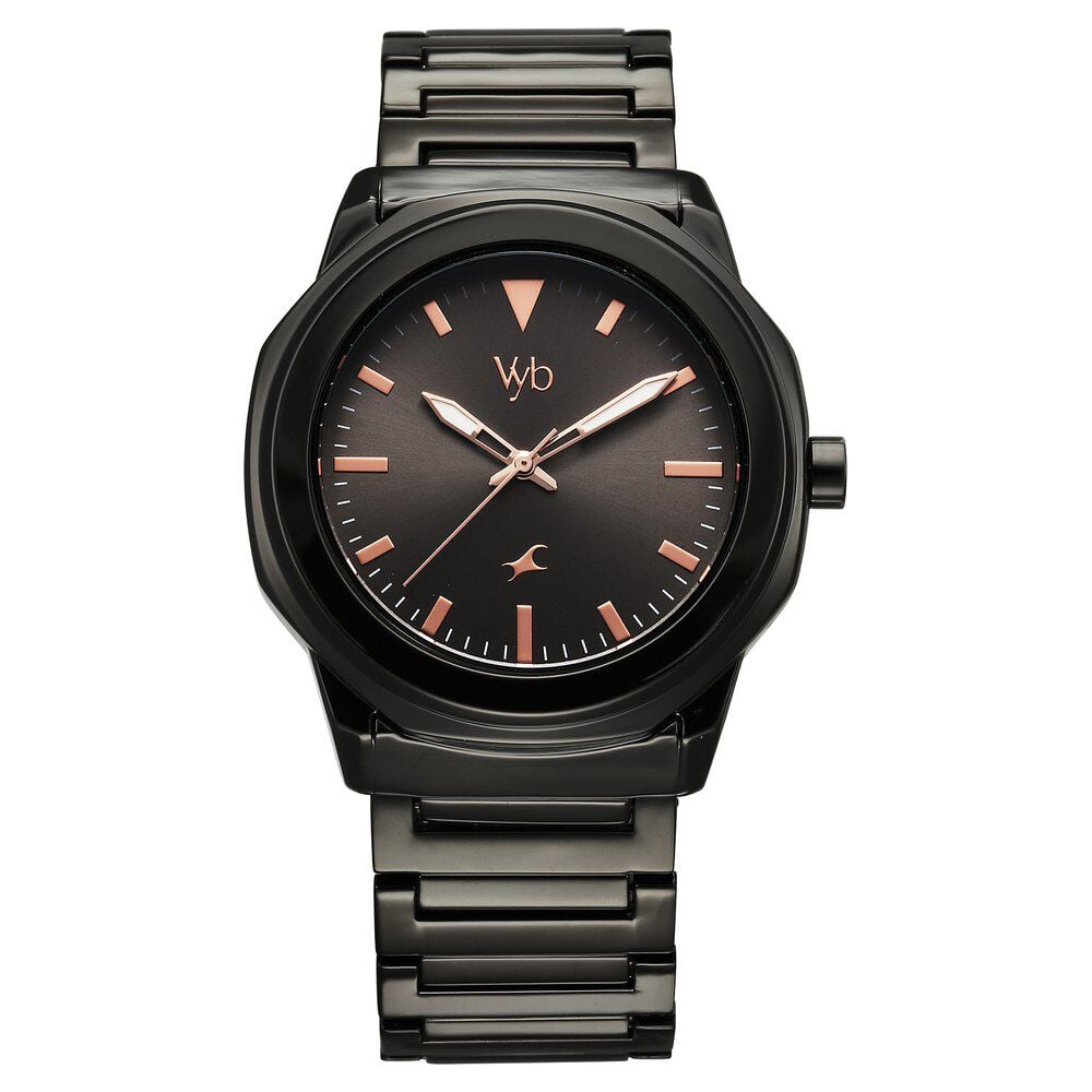 Fastrack Vyb Quest Quartz Analog Black Dial Black Metal Strap Watch For Guys