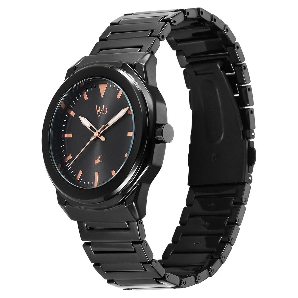 Fastrack Vyb Quest Quartz Analog Black Dial Black Metal Strap Watch For Guys