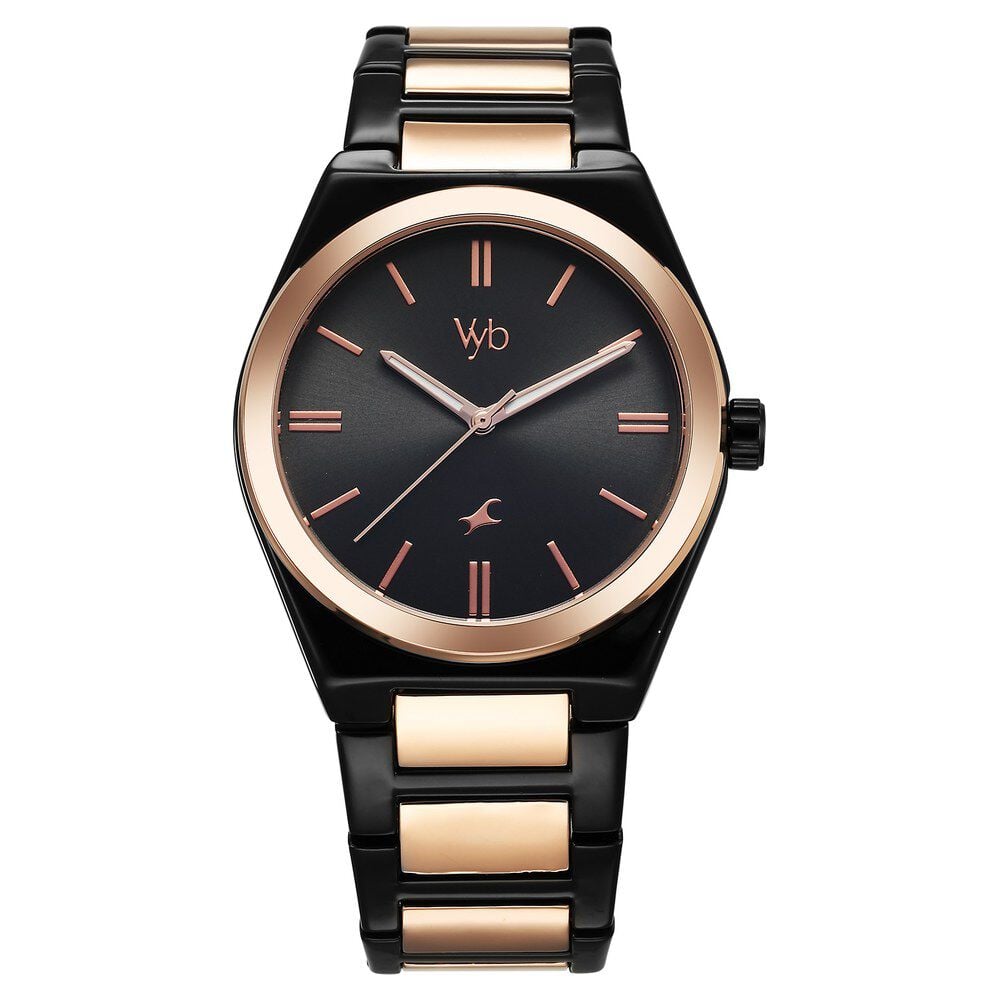 Fastrack Vyb Nimbus Quartz Analog Black Dial Two Toned Color Metal Strap Watch For Guys
