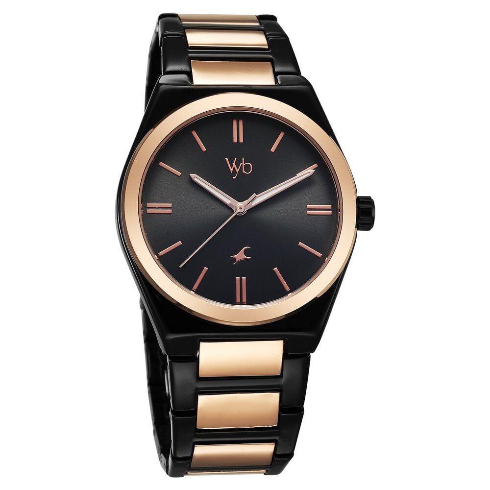 Fastrack Vyb Nimbus Quartz Analog Black Dial Two Toned Color Metal Strap Watch For Guys